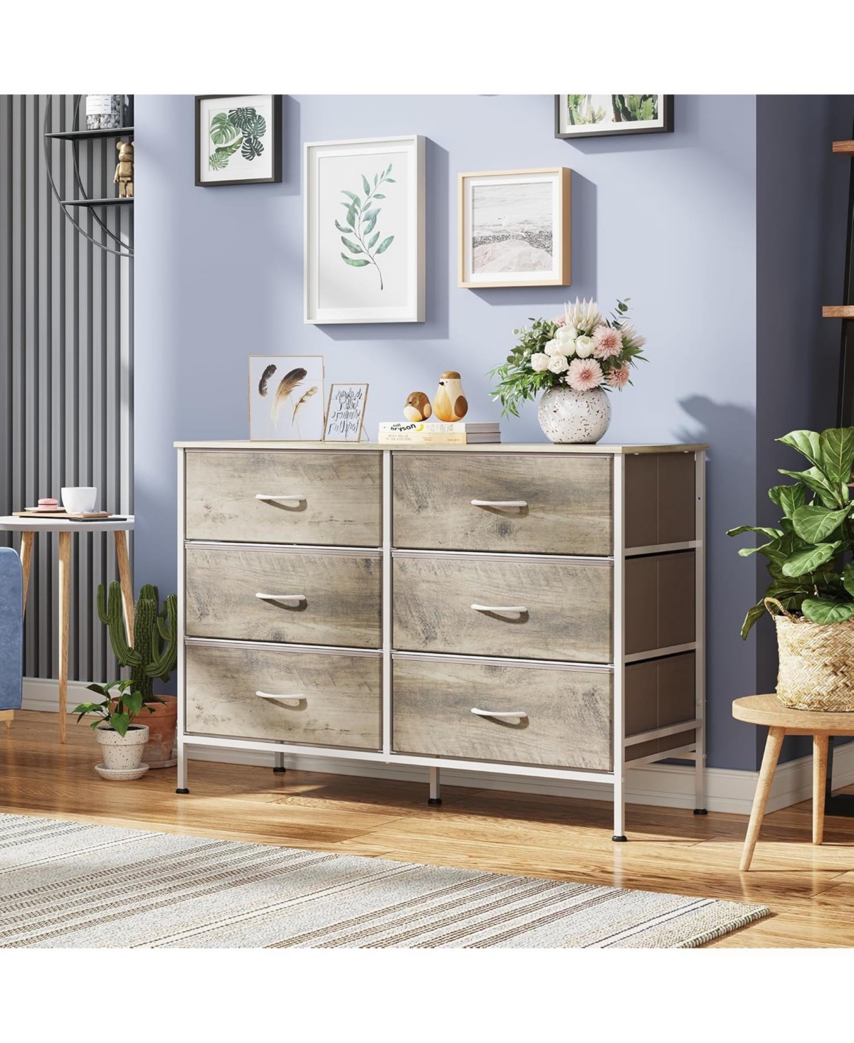 Wlive Wide Dresser with 6 Drawers Tv Stand for 50/