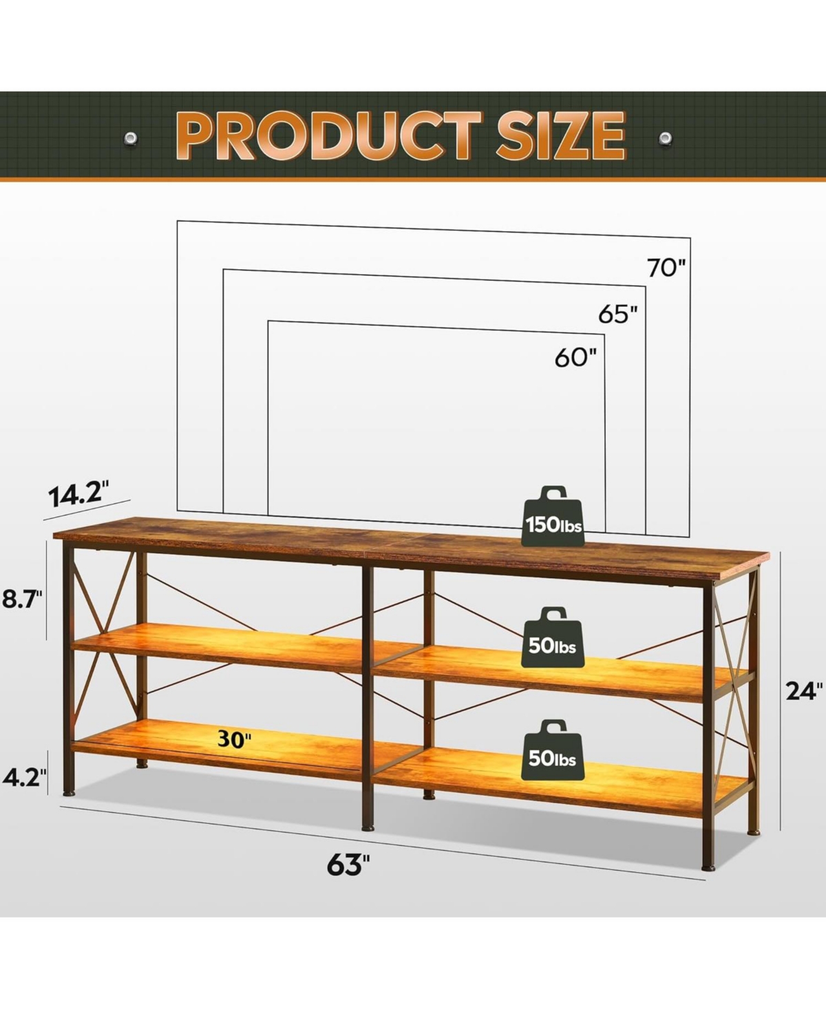 Wlive Tv Stand for 65 70 inch Tv with Led Lights Gaming Entertainment Center with Storage Industrial Tv Console for Living Room Long 63