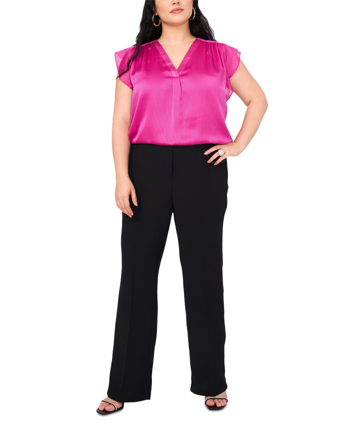 Vince Camuto Plus Size V-Neck Flutter-Sleeve Blouse, Exclusively at Macy's