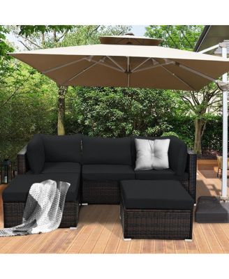 5 Pieces Patio Rattan Sofa Set with Cushion and Ottomans