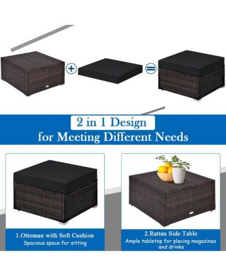 5 Pieces Patio Rattan Sofa Set with Cushion and Ottomans