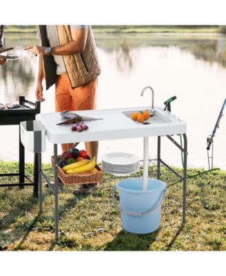 2 in 1 Folding Fish Cleaning Table with Sink and Faucet for Patio BBQ