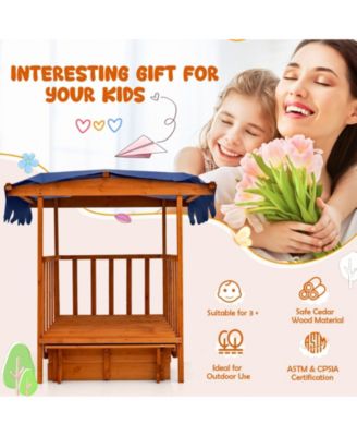 Kids Outdoor Wooden Retractable Sandbox with Cover and Built-in Wheels