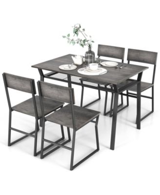 5 Piece Dining Table Set with Storage Rack and Metal Frame