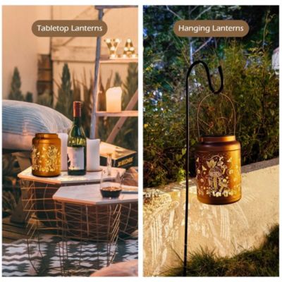 Mushroom Solar Lantern Outdoor Hanging Waterproof Metal Decor Light Christmas Gifts Yard Patio Porch 2Pack