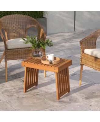 Patio Foldable Side Table with Slatted Tabletop for Backyard