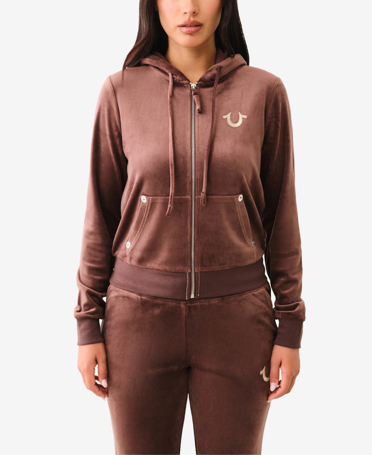 TRUE RELIGION WOMEN'S VELOUR ZIP HOODIE SWEATSHIRT 