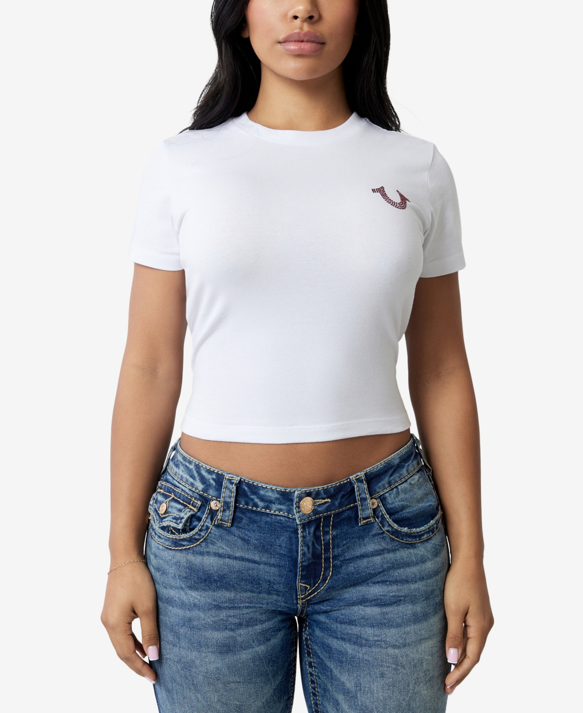TRUE RELIGION WOMEN'S CRYSTAL HORSESHOE BABY T-SHIRT 