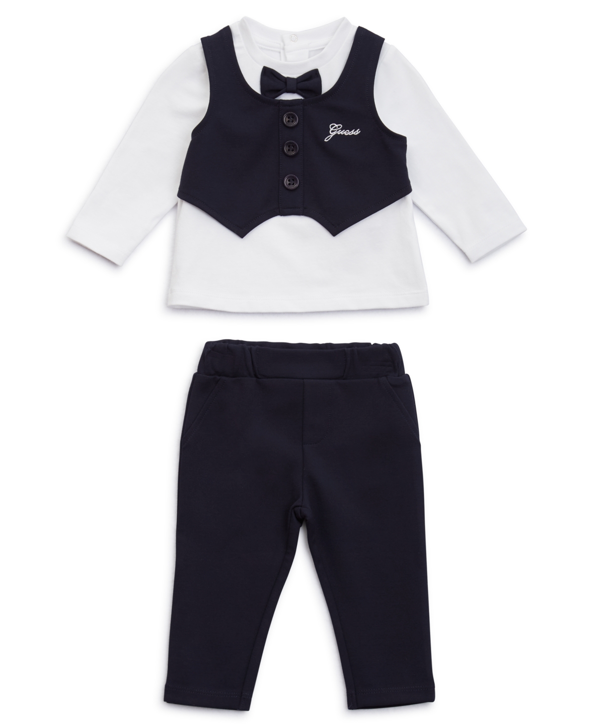Guess Baby Boy T-shirt With Attached Vest And Matching Pant, 2-piece Set In White