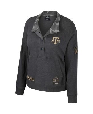 Women's Heather Charcoal Texas A M Aggies OHT Military Appreciation Payback Henley Thermal Sweatshirt