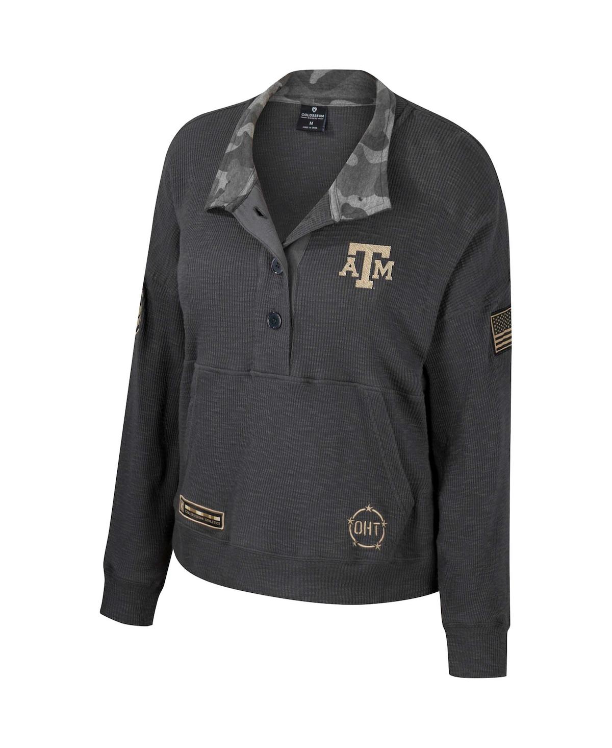 Colosseum Women's Heather Charcoal Texas A M Aggies Oht Military Appreciation Payback Henley Thermal Sweatshir In Heather Charcoal
