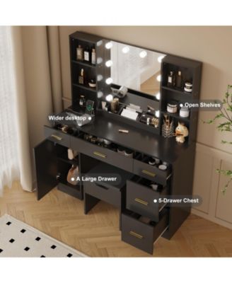 Vanity Desk With Led Lighted Mirror