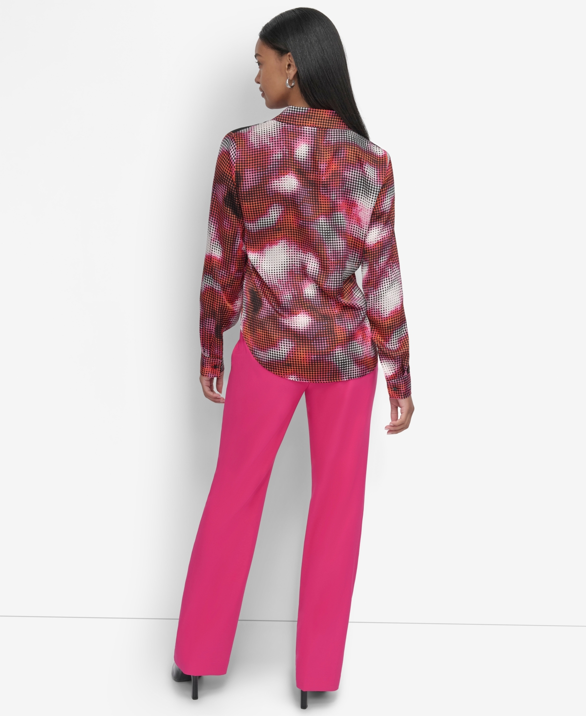 Dkny Women's Sheer-Yoke Abstract-Print Blouse -wldbrr
