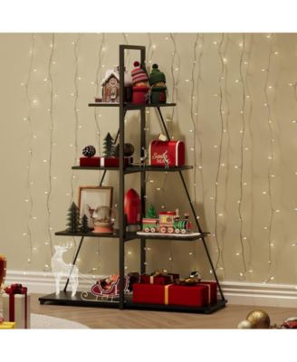 4-Shelf A-Shaped Ladder Bookcase Display with Wooden Storage Shelves for Living Room and Home Office