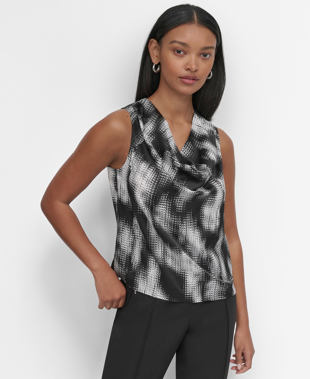 Dkny Women's Printed Cowlneck Top