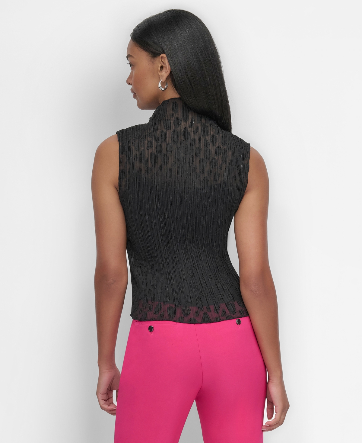 Dkny Women's Mock-Neck Plisse-Texture Sleeveless Top