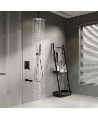 3-Function 10-In Ceiling Mounted Shower System With Waterfall Tub Filler (Matte Black)