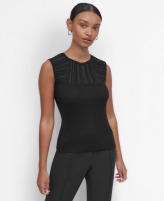 DKNY - Women's Striped Yoke Sleeveless Knit Top