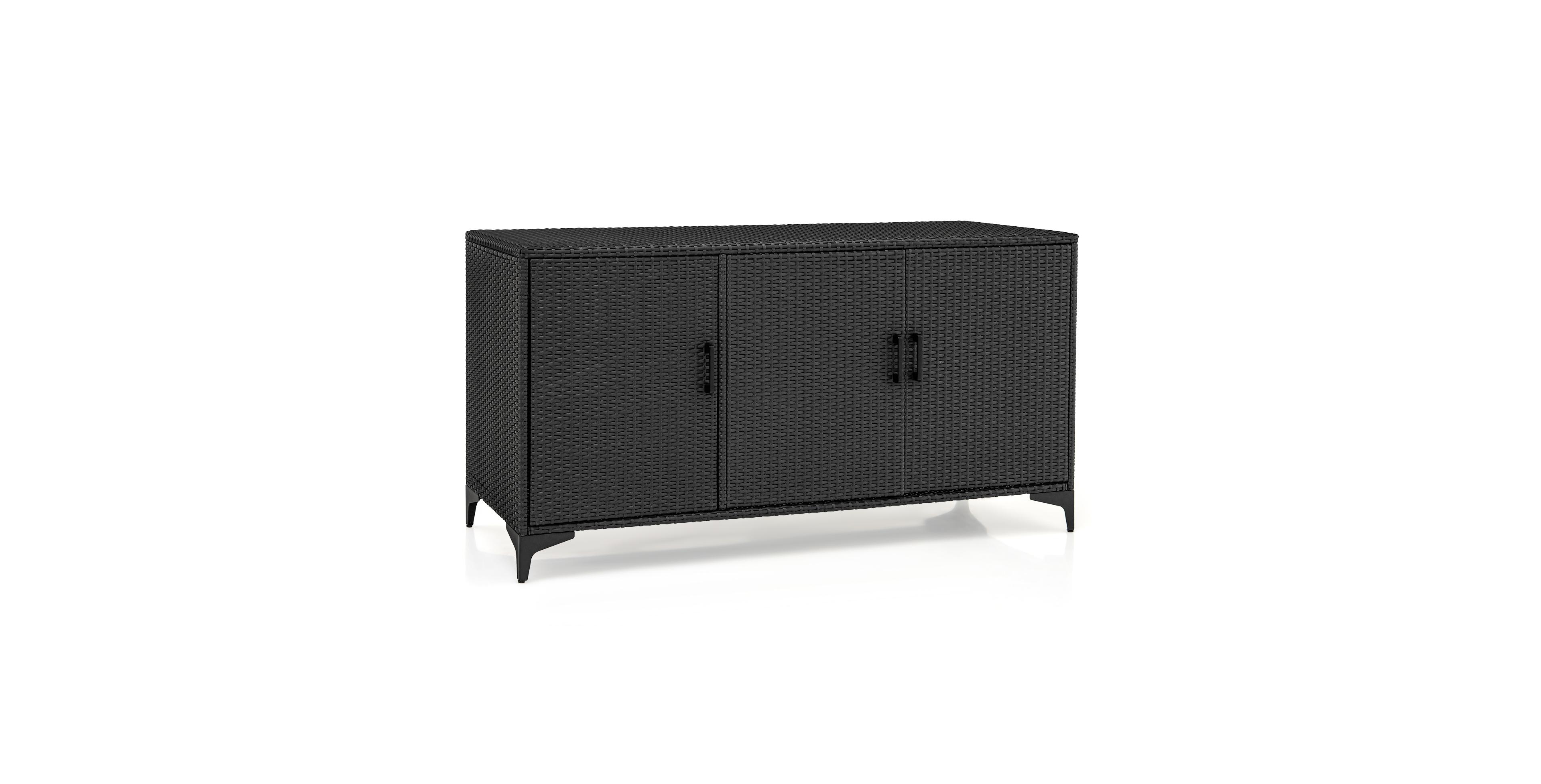 Gouun 84 Gallon Patio Wicker Deck Box 3-Door Pe Rattan Storage Container with Removable Shelves