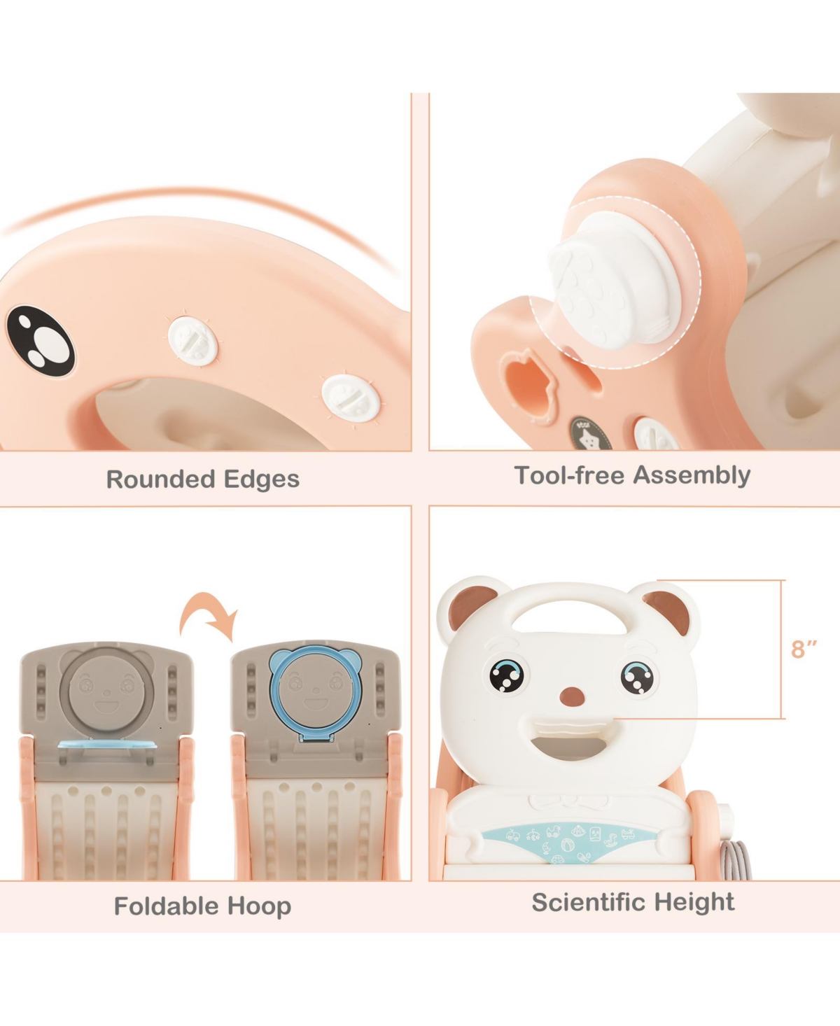 Gouun 4-in-1 Kids Slide Rocking Horse with Basketball and Ring Toss