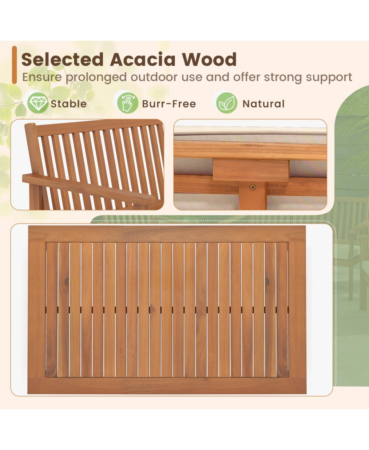 Gouun 4 Piece Patio Wood Furniture Set Acacia Wood Sofa Set with Loveseat-Off