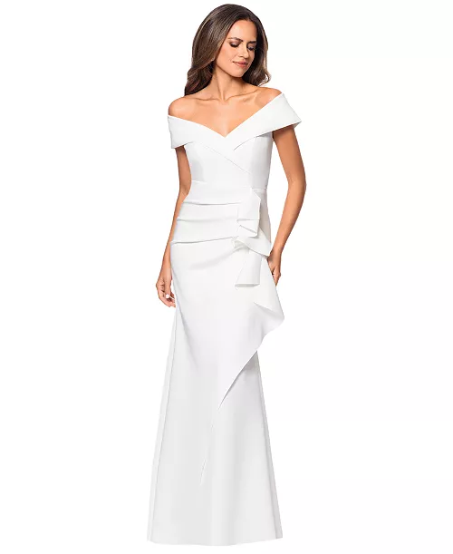 scuba off-the-shoulder gown