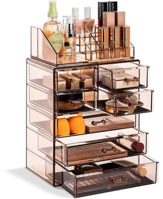 Medium Makeup Organizer Set - (3 Large / 4 Small Drawers/Top Tray) Brown
