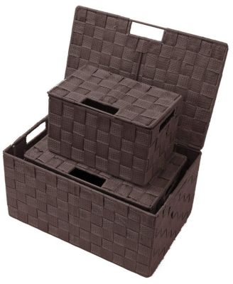 3 Piece Decorative Stackable Woven Basket with Lid and Built-in Carry Handles - Great for Storage and Organization