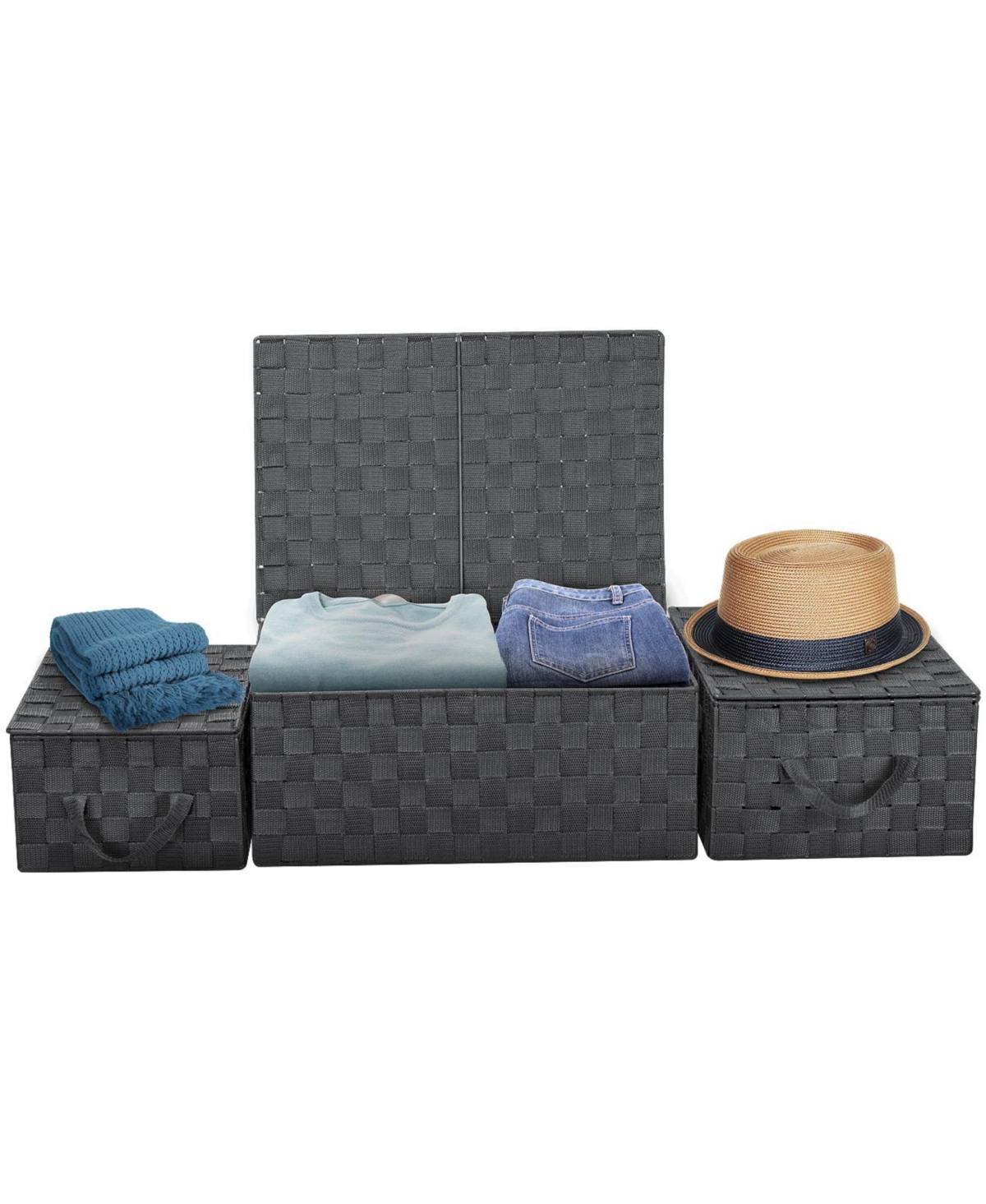 Sorbus 3 Pack Decorative Stackable Woven Basket with Lid and Built-in Rope Carry Handles - Great for Storage and Organization