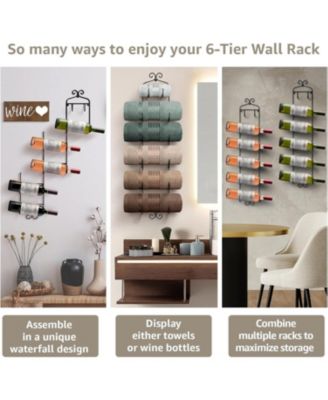 6-Bottle Wall Mounted Wine Rack - Vertical Display with Curved Cradles for Stylish Wine Storage