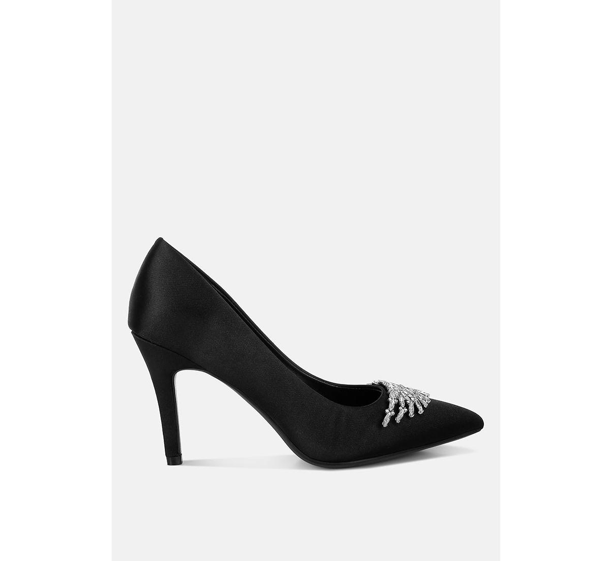 Rhodolia Diamante Brooch Detail Satin Pumps - Gold