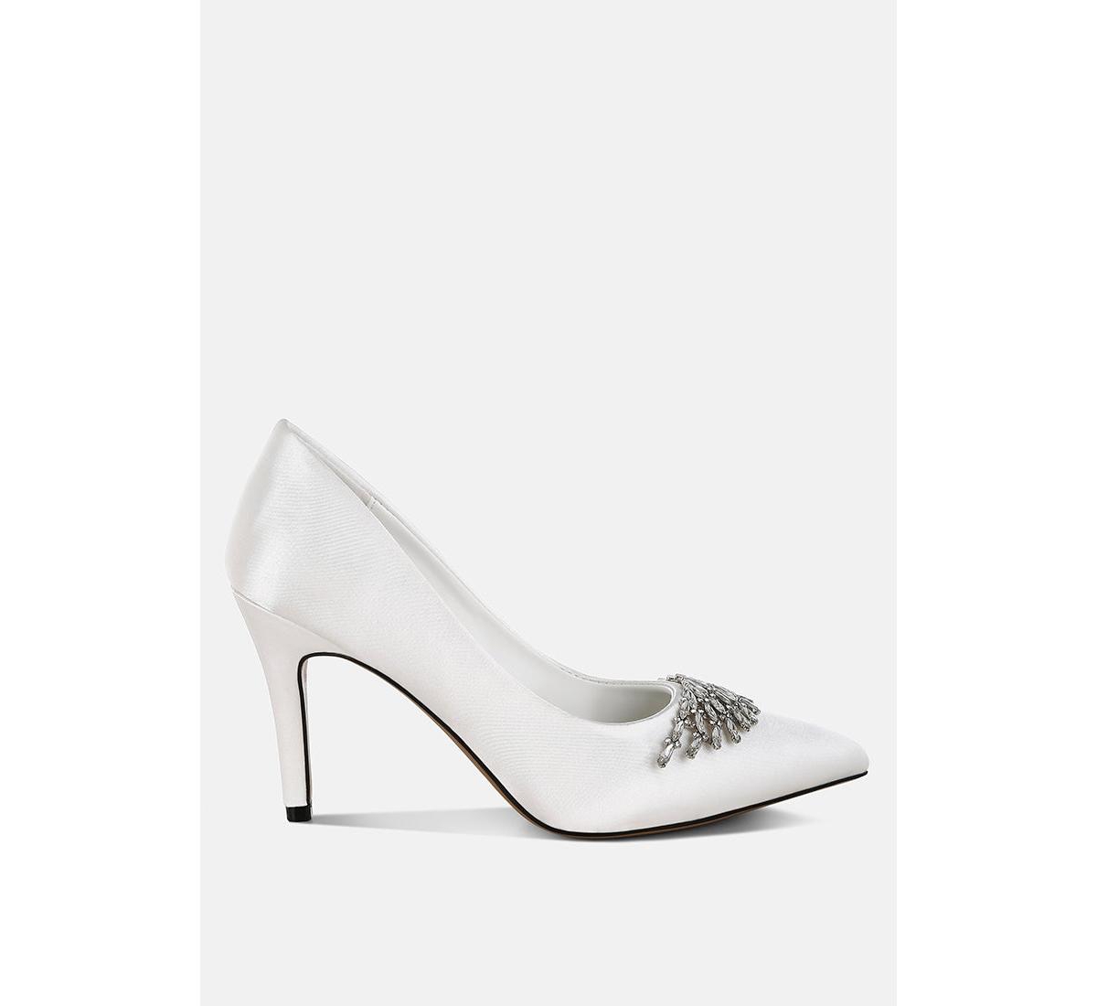 Rhodolia Diamante Brooch Detail Satin Pumps - Gold