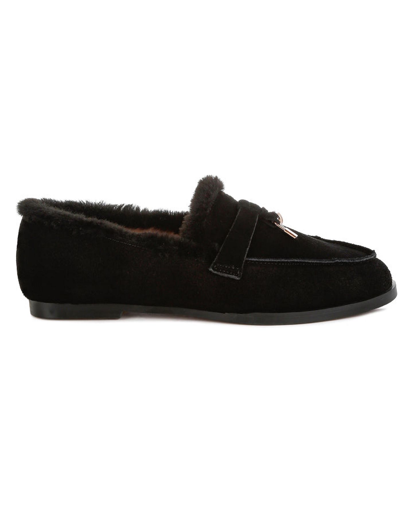 Женские туфли Rag & Co Ohrid Suede and Faux Fur Flat, цвет: Чёрный замшевый кожаный — фото 1