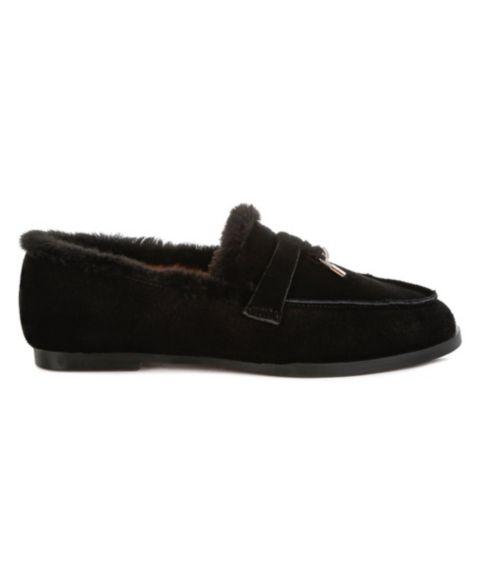 Женские туфли Rag & Co Ohrid Suede and Faux Fur Flat, цвет: Чёрный замшевый кожаный