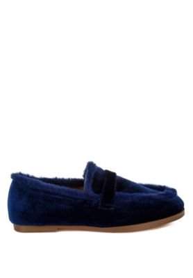 Rag and Co Womens Bastian Fur Detail Velvet Loafers