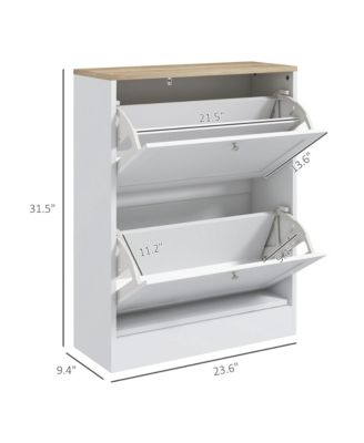 Slim Shoe Cabinet with 2 Flip Drawers & Adjustable Shelves,
