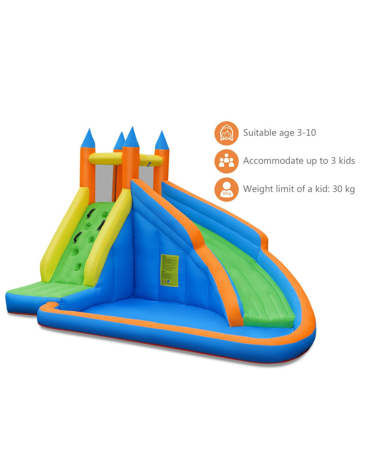 Gymax Inflatable Water Park Bounce House Climbing Wall Splash Pool w/480W Blower