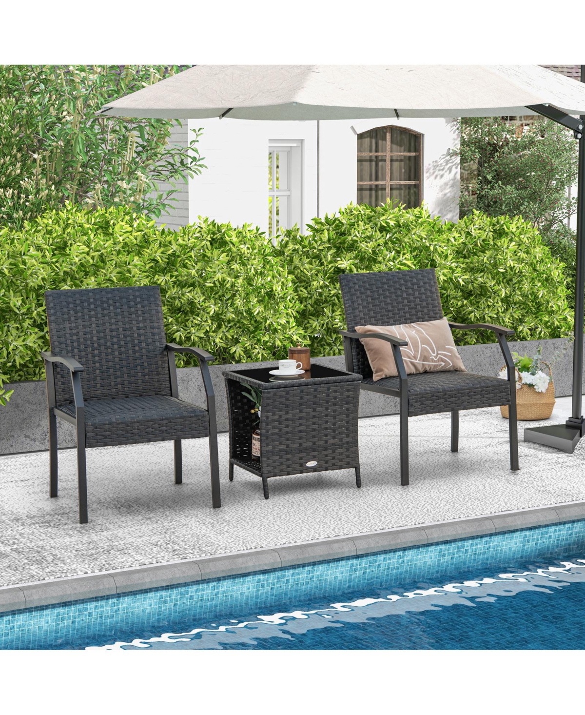 Gouun 3 Piece Patio Wicker Chair Set with Quick Dry Foam Cushions All Weather