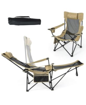 Camping Lounge Chair with Detachable Footrest Adjustable Backrest-Khaki