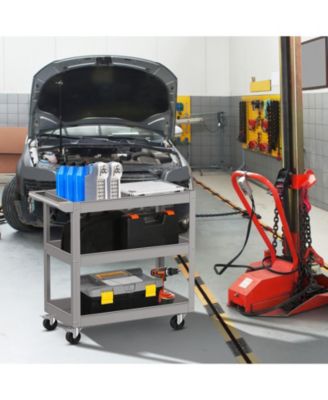 3-Tier Metal Utility Cart Trolley Tool with Flat Handle and 2 Lockable Universal Wheels