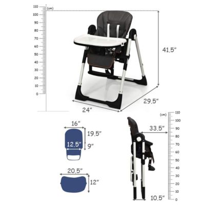Foldable Baby High Chair with Adjustable Height, Backrest, and Detachable Tray
