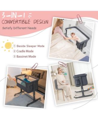 Portable Baby Bedside Bassinet with 5-level Adjustable Heights and Travel Bag
