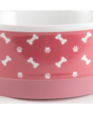 Rose Bone & Paw Print Pet Bowl Set/2