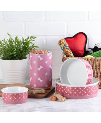Rose Bone & Paw Print Pet Bowl Set/2
