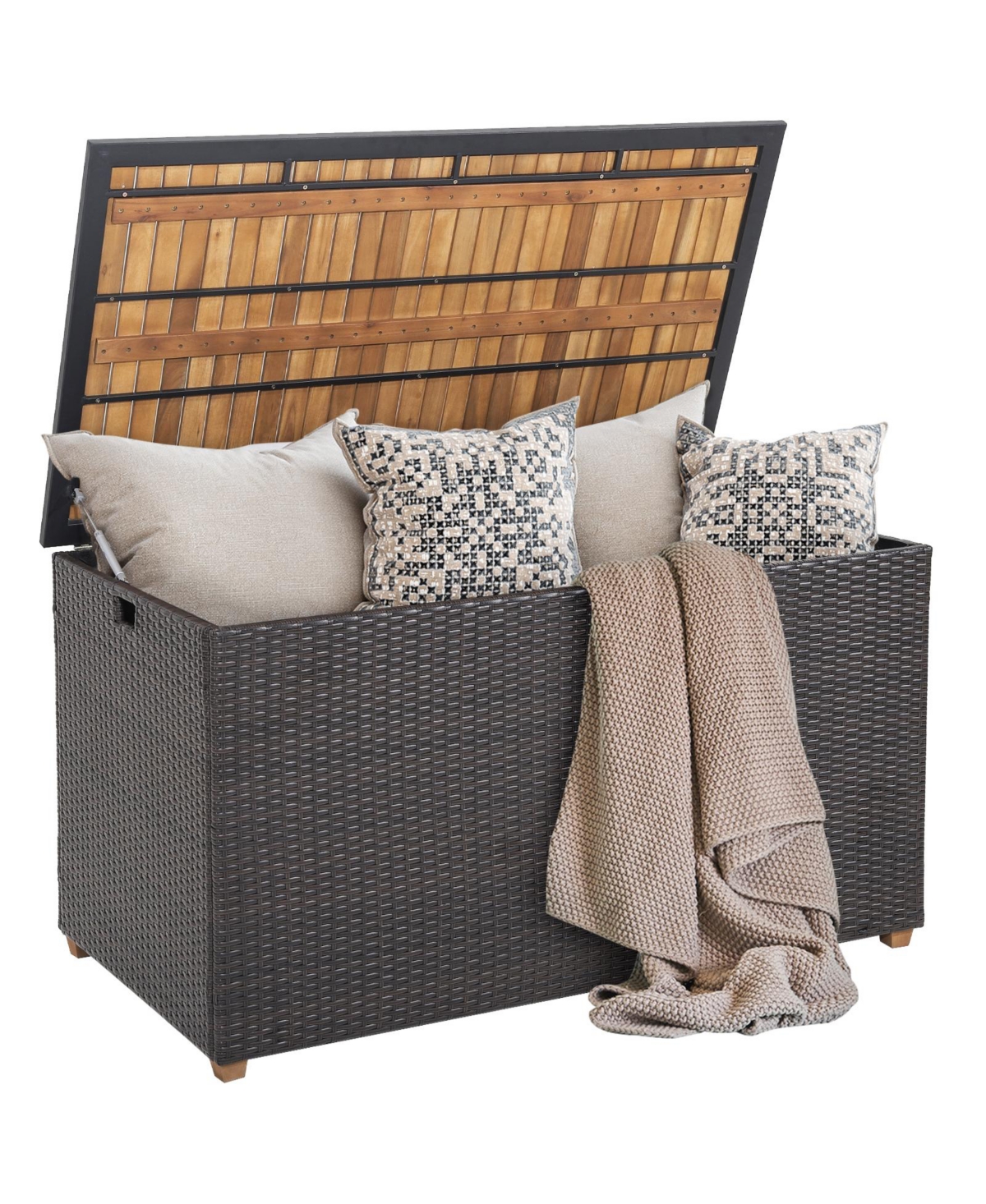 Gouun Gallon Rattan Storage Box with Zippered Liner and Solid Acacia Wood Top