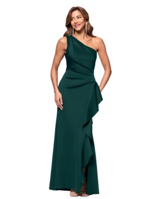 XSCAPE - Women's Ruffled One-Shoulder Scuba Gown