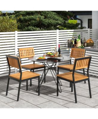 Patio Dining Chair Set of 2 with Metal and Acacia Wood Frame