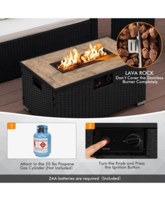 32 x 20 Inch Propane Rattan Fire Pit Table Set with Side Table Tank and Cover