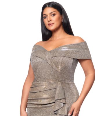 Plus Size Sweetheart-Neck Off-The-Shoulder Metallic Gown