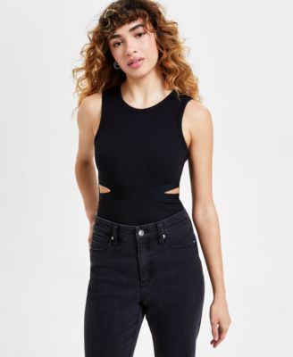 Bar III - Women's Crewneck Cutout Rib-Knit Bodysuit